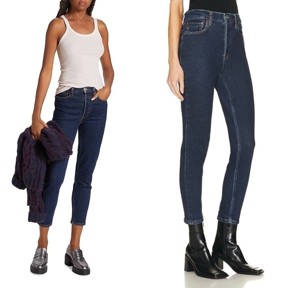 NWT‎ RE/DONE 90s High Waist Dark Wash Denim Straight Leg Ankle Cropped Jeans 26 - Picture 4 of 14